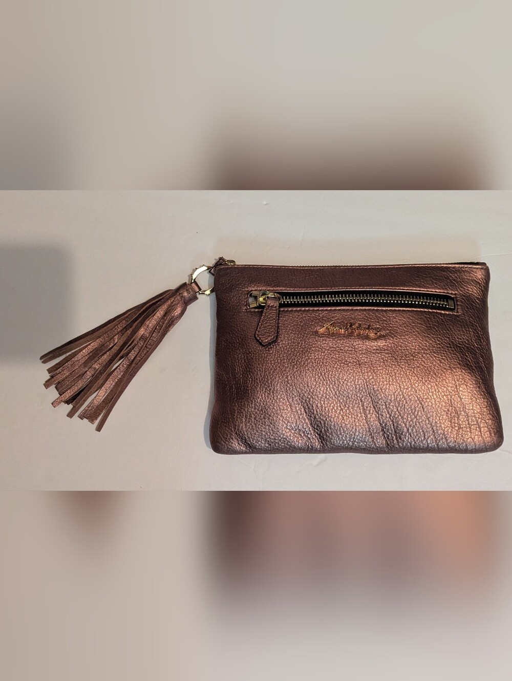 Aimee Kestenberg Copper Leather Wristlet Clutch NWOT.